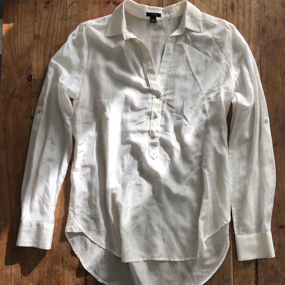 NWOT Ann Taylor S Cream Silk Cotton Sheer Tunic